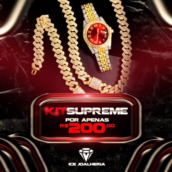 Kit Supreme 💯 - Corrente + pulseira + relógio